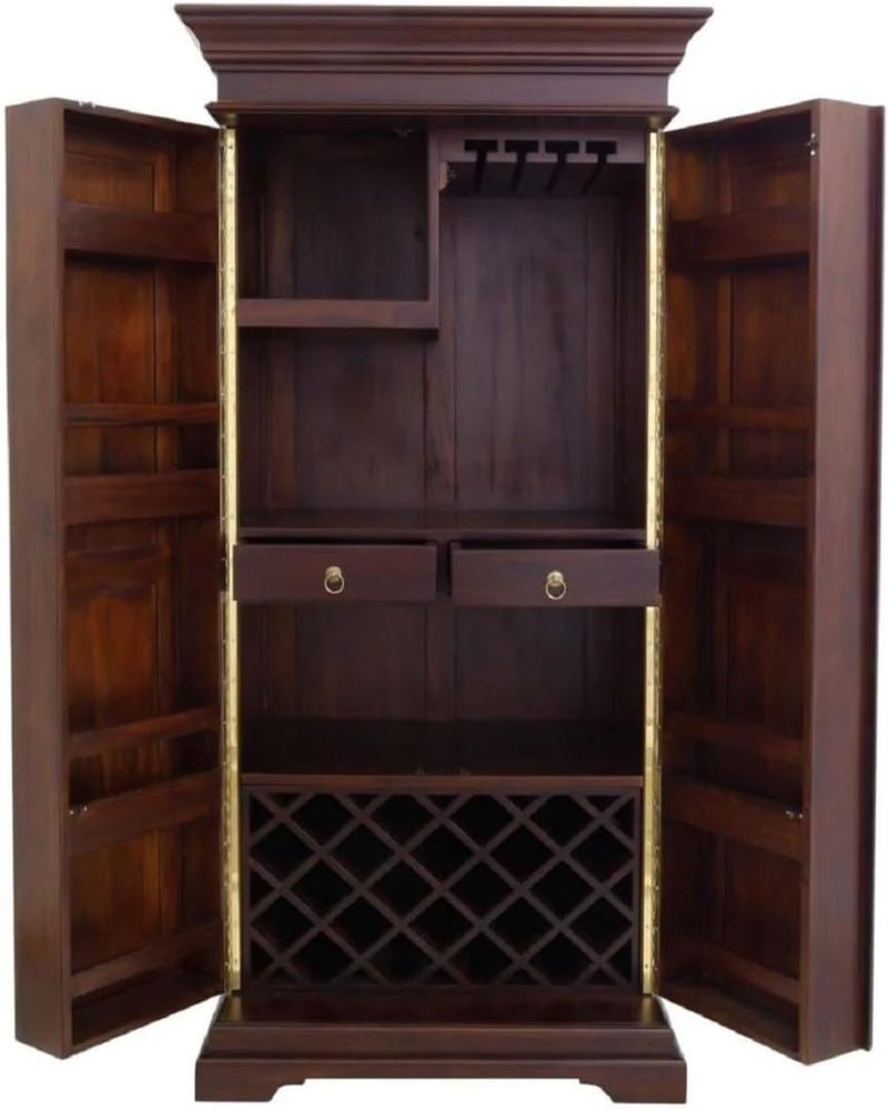 Casa Padrino Luxus Landhausstil Mahagoni Weinschrank mit 2 Türen Dunkelbraun / Messing 92 x 70 x H. 190 cm - Mahagoni Barschrank - Massivholz Schrank im Landhausstil - Landhausstil Bar Möbel Bild 1