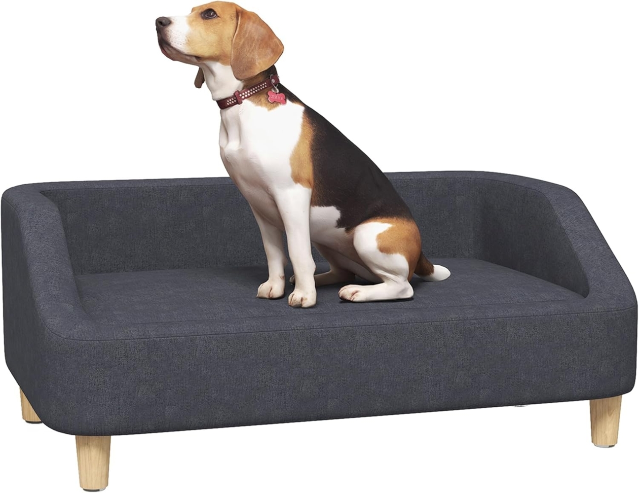 PawHut Tierbett Hundesofa, Haustiersofa Hundebett für mittelgroße und große Hunde, Leinen, Hundesessel mit Holzbeine, Dunkelgrau, 95 x 63 x 39 cm Bild 1