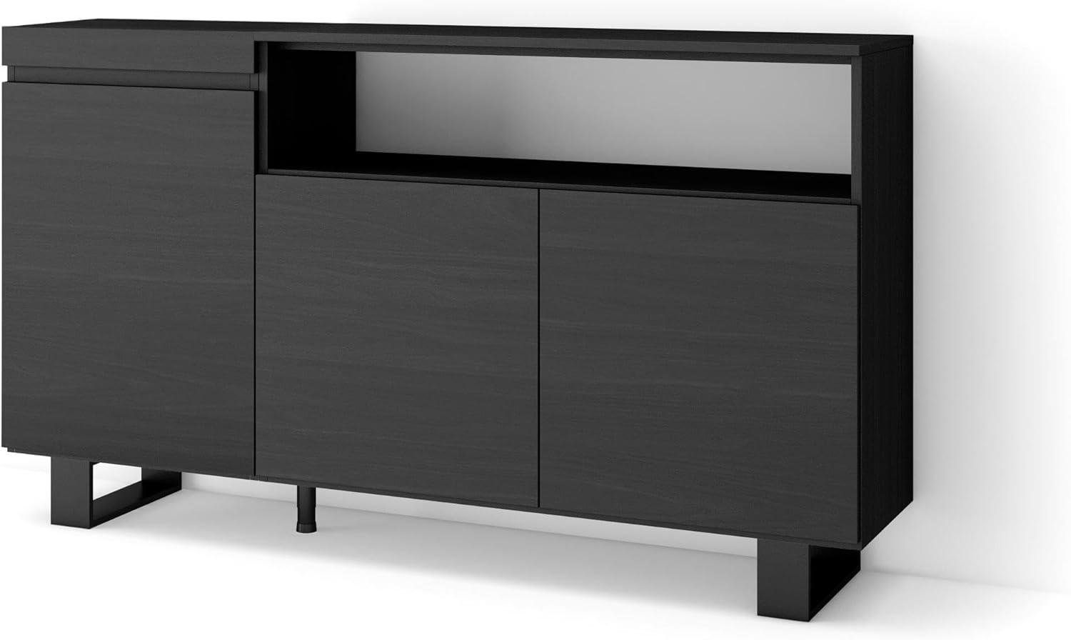 Skraut Home | Sideboard, Highboard | Kommode, Komodenschrank | 150x87x35cm | 3 Türen | Industriedesign | Moderner Stil | Schwarz Bild 1