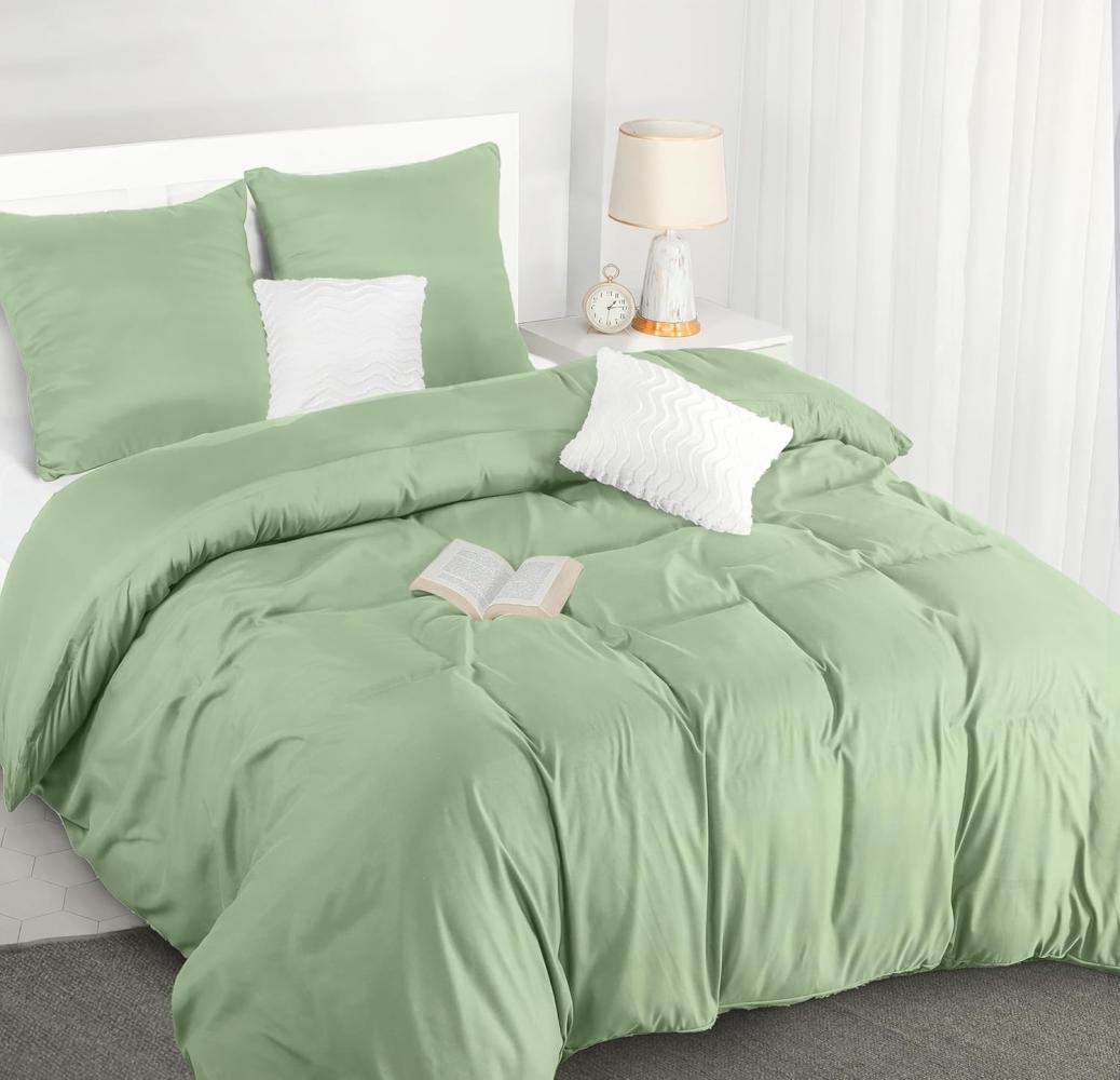 Utopia Bedding Bettwäsche 220x240 Set - Mikrofaser Bettbezug 240x220 cm + 2 Kissenbezüge 65x65 cm - (Salbeigrün) Bild 1