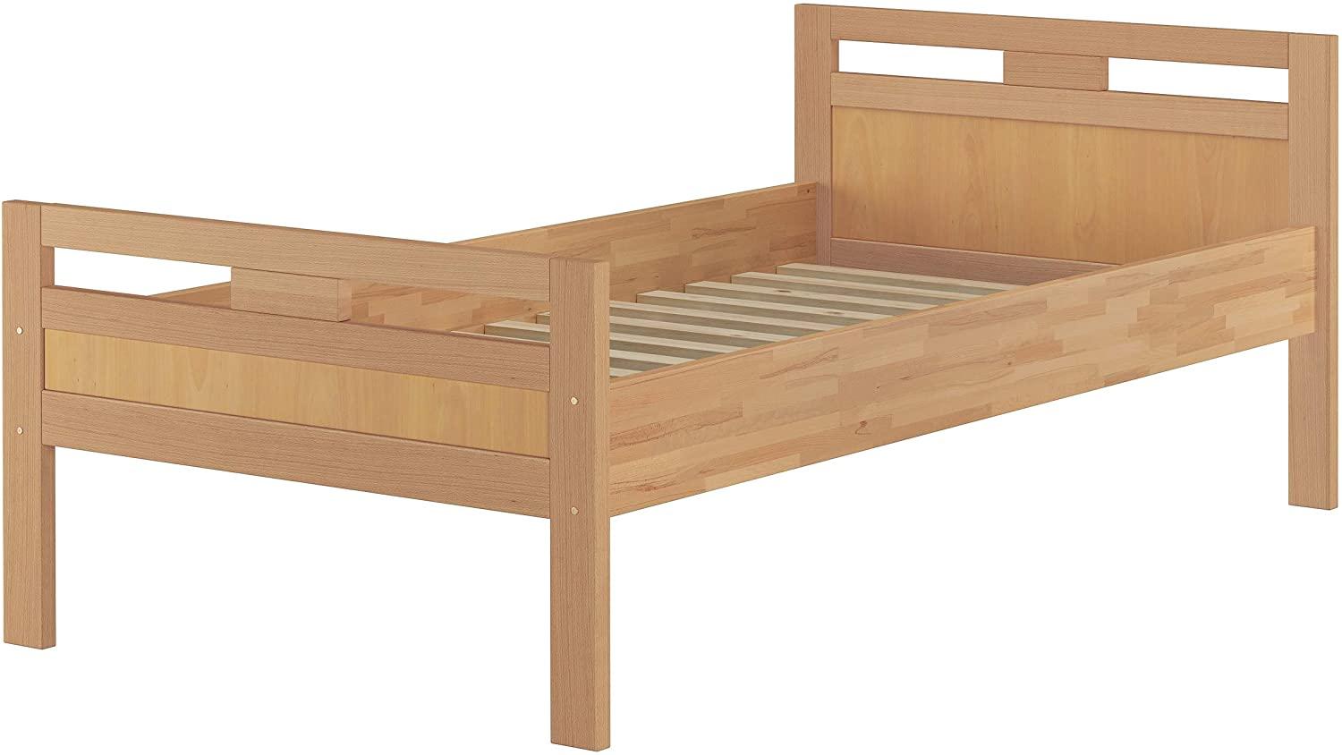 Massivholzbett Seniorenbett Buche natur 90x200 Einzelbett Holzbett Hohes Bett mit Rollrost 60.74-09 Bild 1