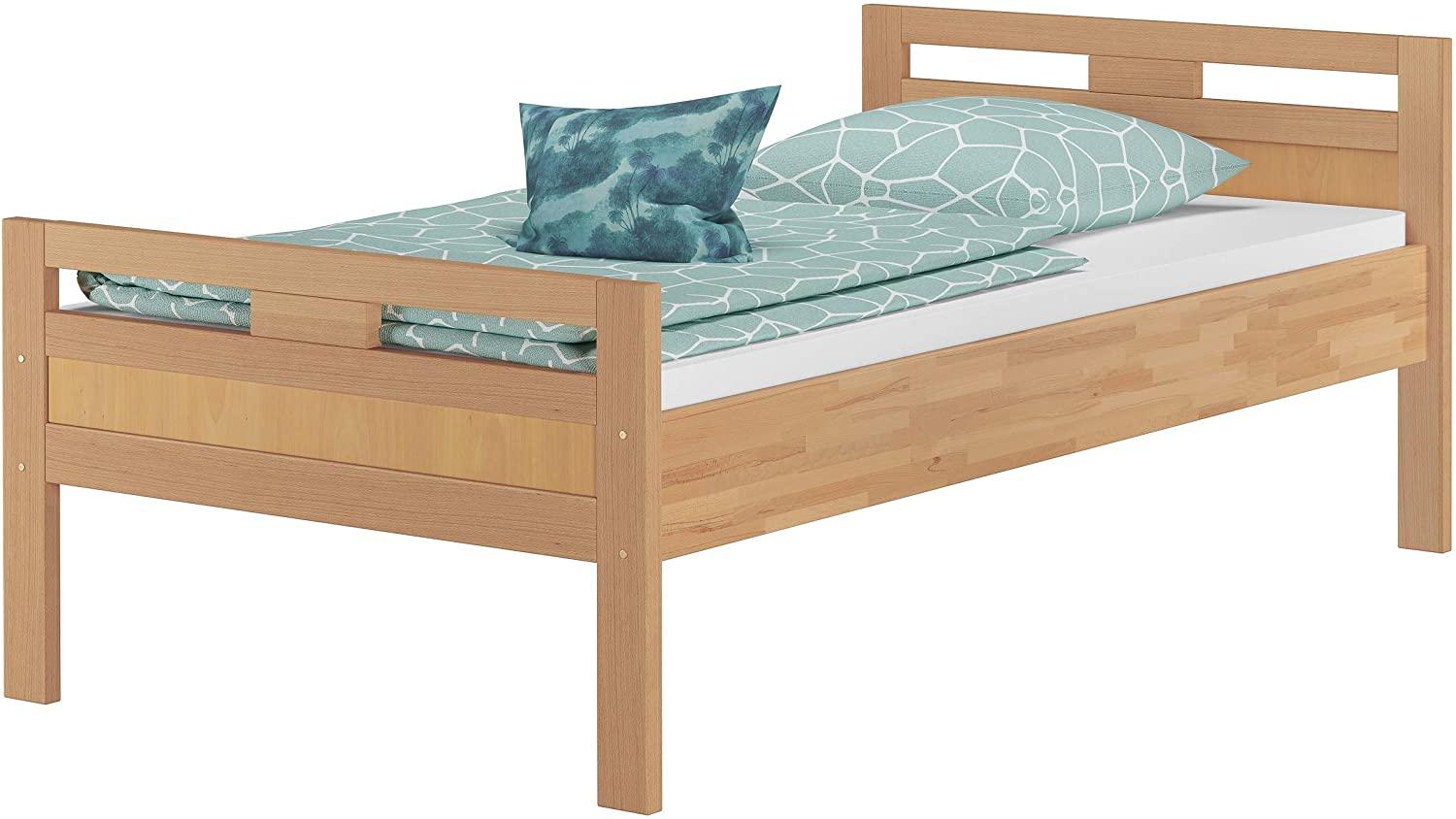 Massivholzbett Seniorenbett Buche natur 90x200 Einzelbett Holzbett Hohes Bett mit Rollrost 60.74-09 Bild 1