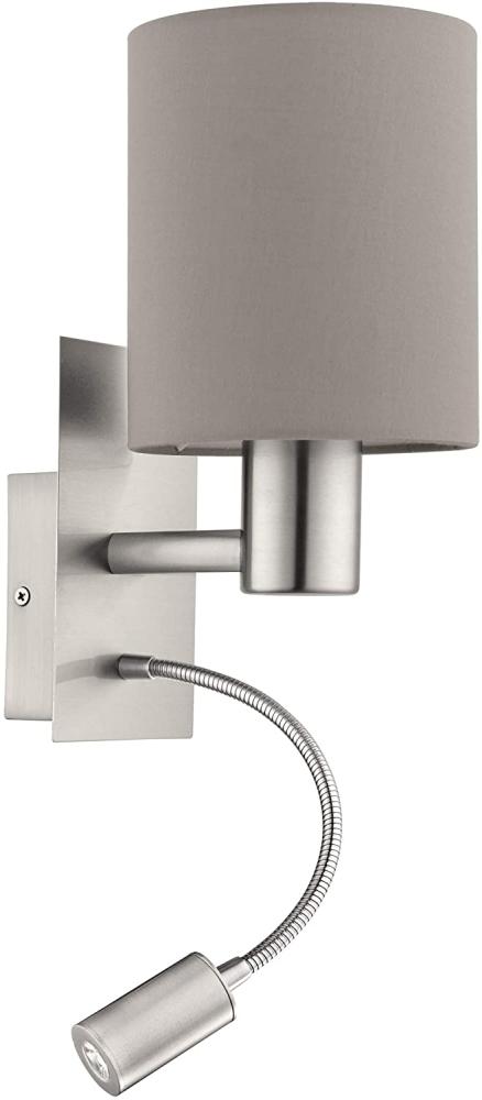 Eglo 96478 LED Wandleuchte Stofflampe PASTERI in taupe (graubraun) E27 1x40W;1x3,8W H:38cm L:15cm 3000K mit Wippschalter Bild 1