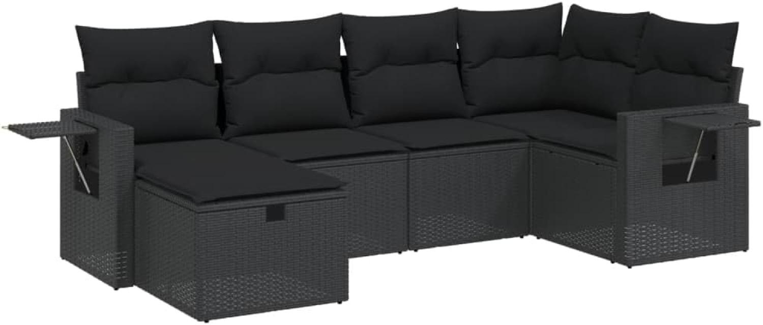 vidaXL 6-tlg. Garten-Sofagarnitur mit Kissen Schwarz Poly Rattan 3263791 Bild 1