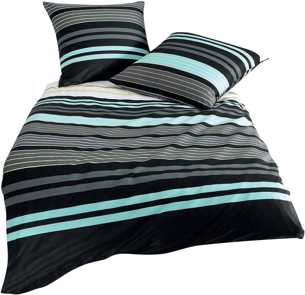 Janine Bettwäsche J.D. 8464 02 Aqua Graphit Mako Satin 200 x 220 + 2x 80 x 80 cm Bild 1