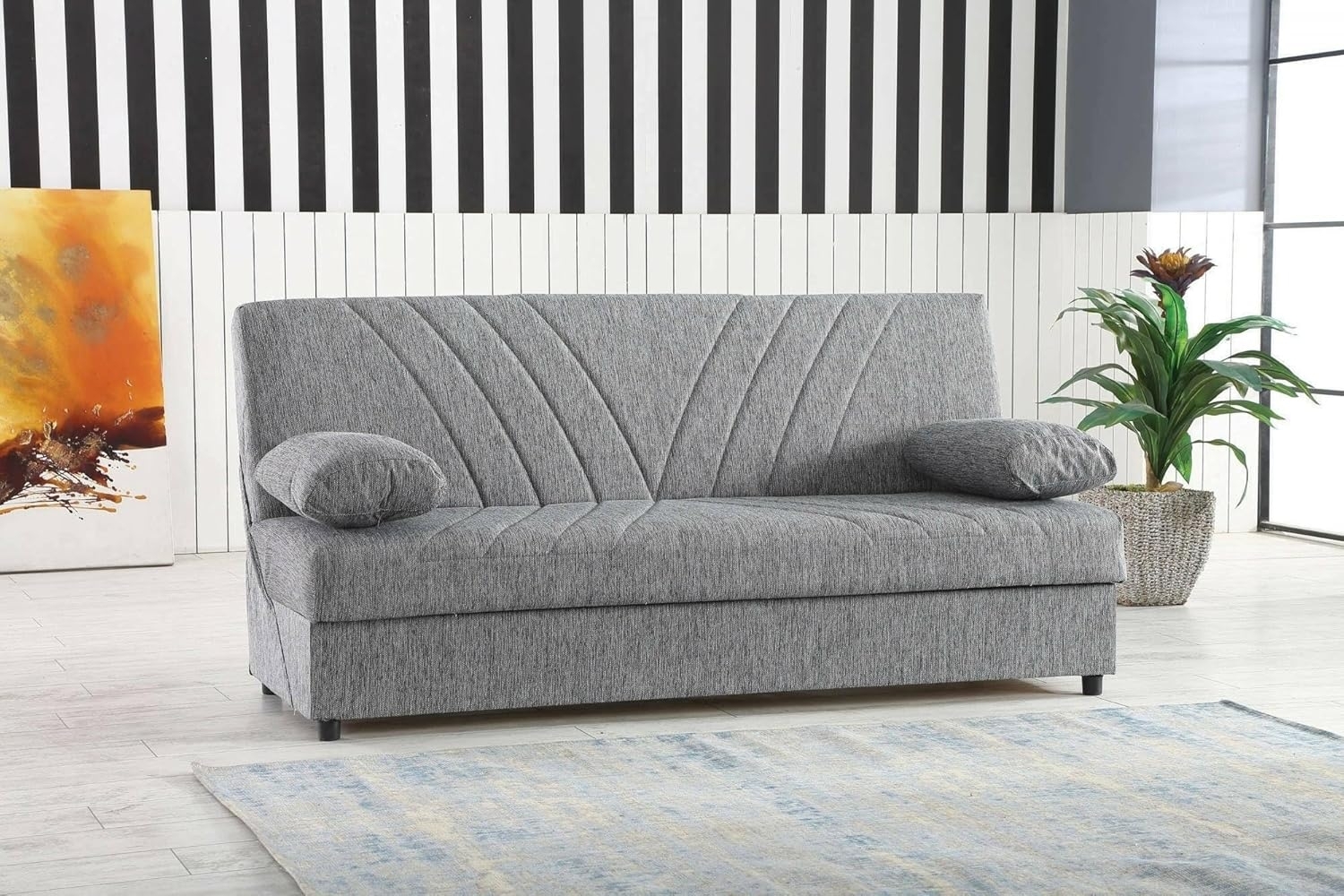 Dmora - Schlafsofa Ramon, 3-Sitzer-Container-Schlafsofa mit 2 Kissen inklusive, Wohnzimmersofa aus gepolstertem Stoff mit Klick-Klack-Öffnung, Cm 181x81h88, Grau Bild 1