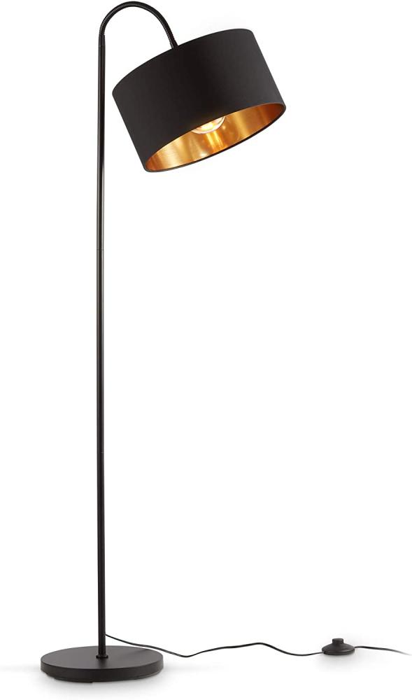 B.K.Licht Stehlampe Stehleuchte Retro Stoff E27 schwarz-gold - BKL1419, ohne Leuchtmittel, " Schwenkbar Stoffschirm 1-flammig 30 cm 140 cm Kabel mit Fußtaster " Bild 1