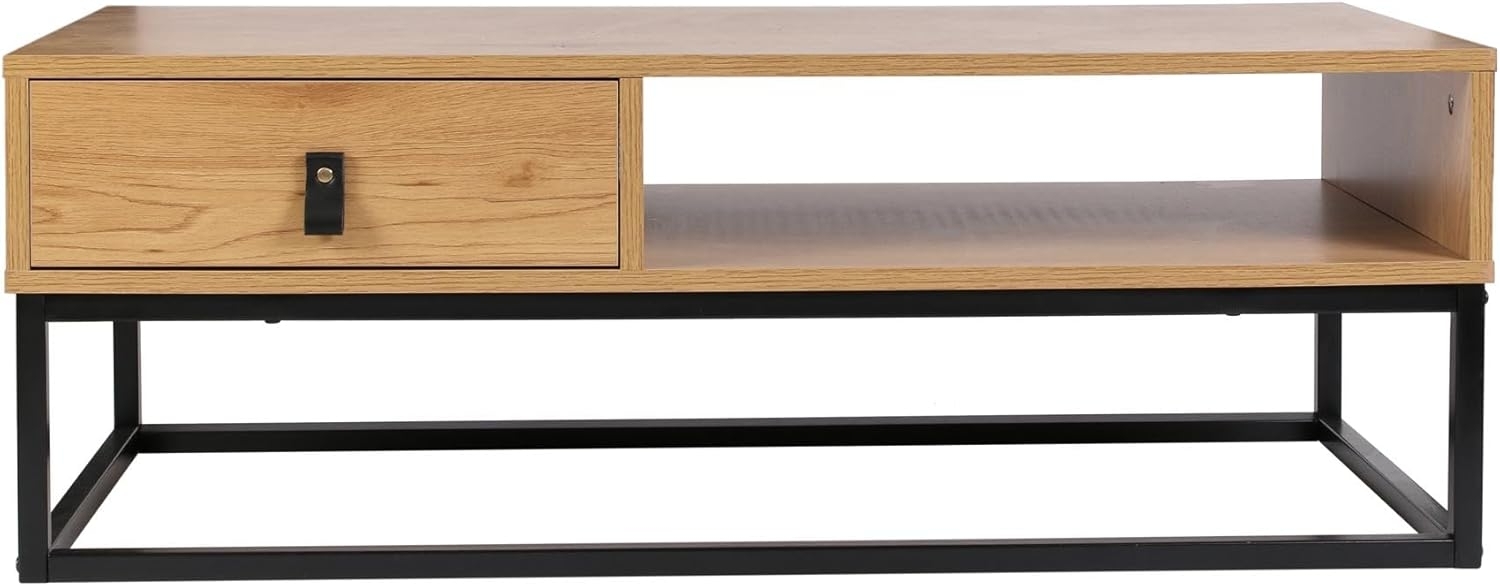 HOME DECO FACTORY, Wood and Metal Abbott Furniture Office Coffee Table Side Table Natural Black 100. 00 x 50. 00 x 36. 00 Bild 1