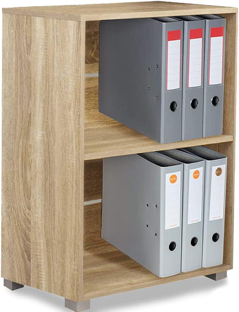 BAKAJI Bücherregal für Segeln, 2 Regalen, Archivierung von Dokumenten und Grundstücken, Möbel, Haus, Büro, Bibliothek, Schrank mit Regalen, Innenraum, Standregal aus Holz (Eiche) Bild 1