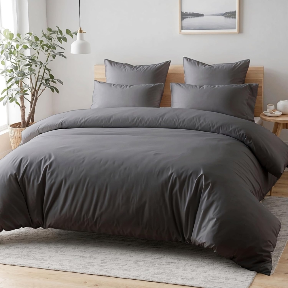 Cozyor Bettwäsche extra dick, weich, top Reissverschluss 135x200 155x200 155x220 200x200, Mikrofaser, 3 teilig, anthrazit Nebula, Bettbezug + Kissenbezug 80x80, für Allergiker, weich Bild 1