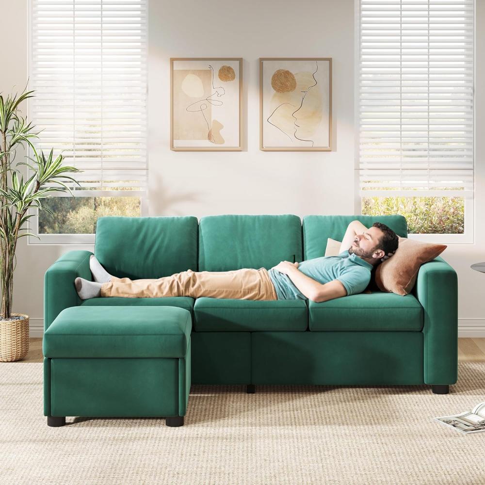 YITAHOME Ecksofa mit Schlaffunktion, 3 Personen Gästebett Couch Sofa mit Chaiselongue, Schlaffunktion und Stauraum Couch mit Armlehnen in L-Form Eckcouch mit Bettkasten (Grün) Bild 1