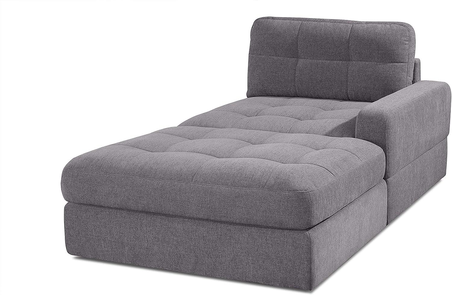 CAVADORE Sofa-Modul Faro / Longchair mit Armteil rechts / Recamiere passend zu den Couch-Modulen Faro / 112 x 88 x 195 / Chenille, grau Bild 1