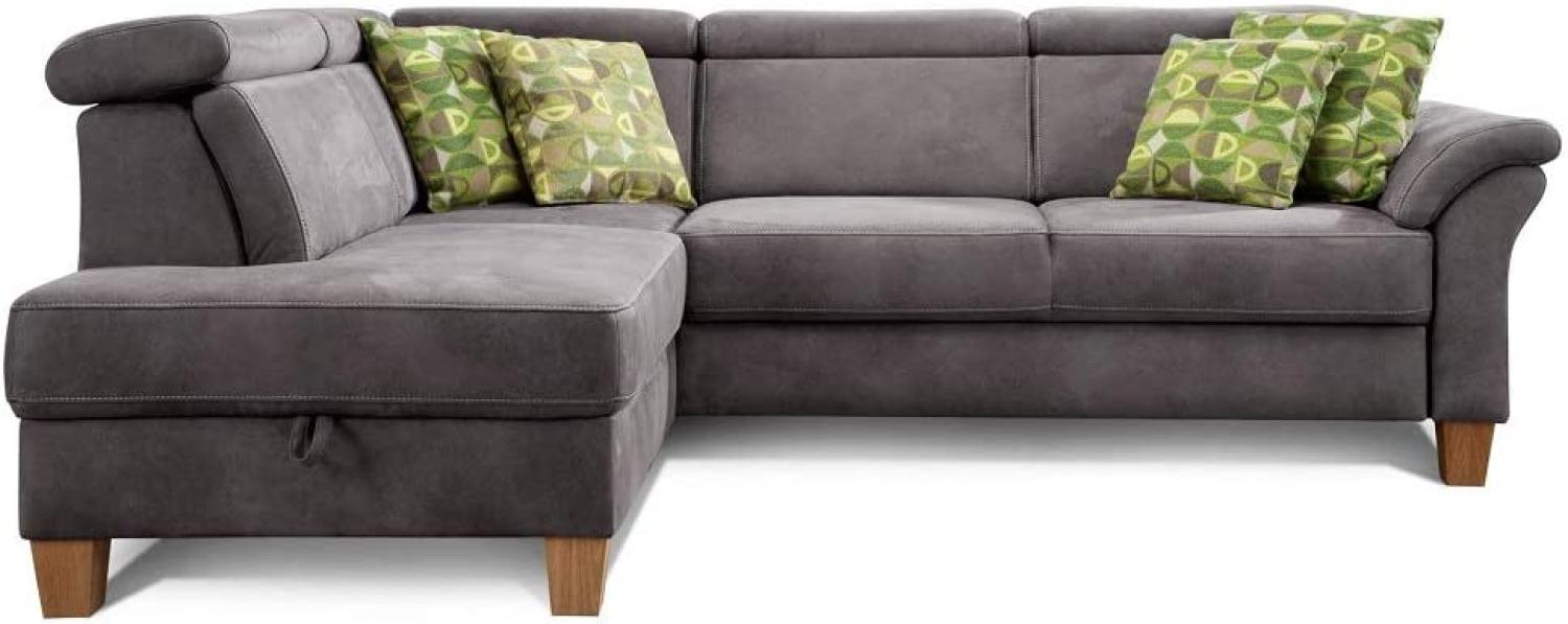 Cavadore Ecksofa Ammerland mit Ottomane links / Federkern-Sofa im Landhausstil mit verstellbaren Kopfstützen / 245 x 84 x 194 / Lederoptik dunkelgrau Bild 1