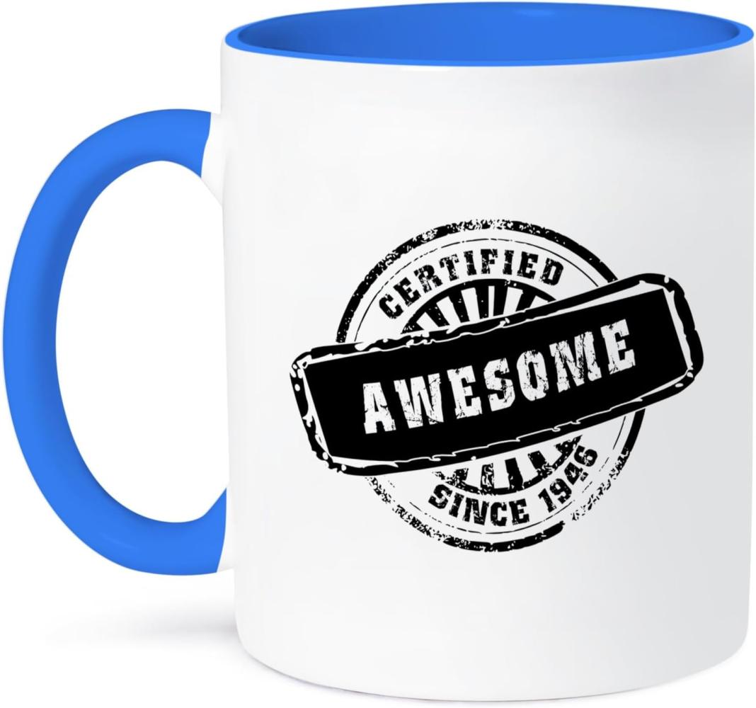 3dRose) Awesome Since 1946-funny zum Geburtstag, Geburtsjahr, Stamp-Fun Humorous-Two, Tasse, Keramik, Blau-Weiß, 10,16 x 7,62 x 9,52 cm Bild 1