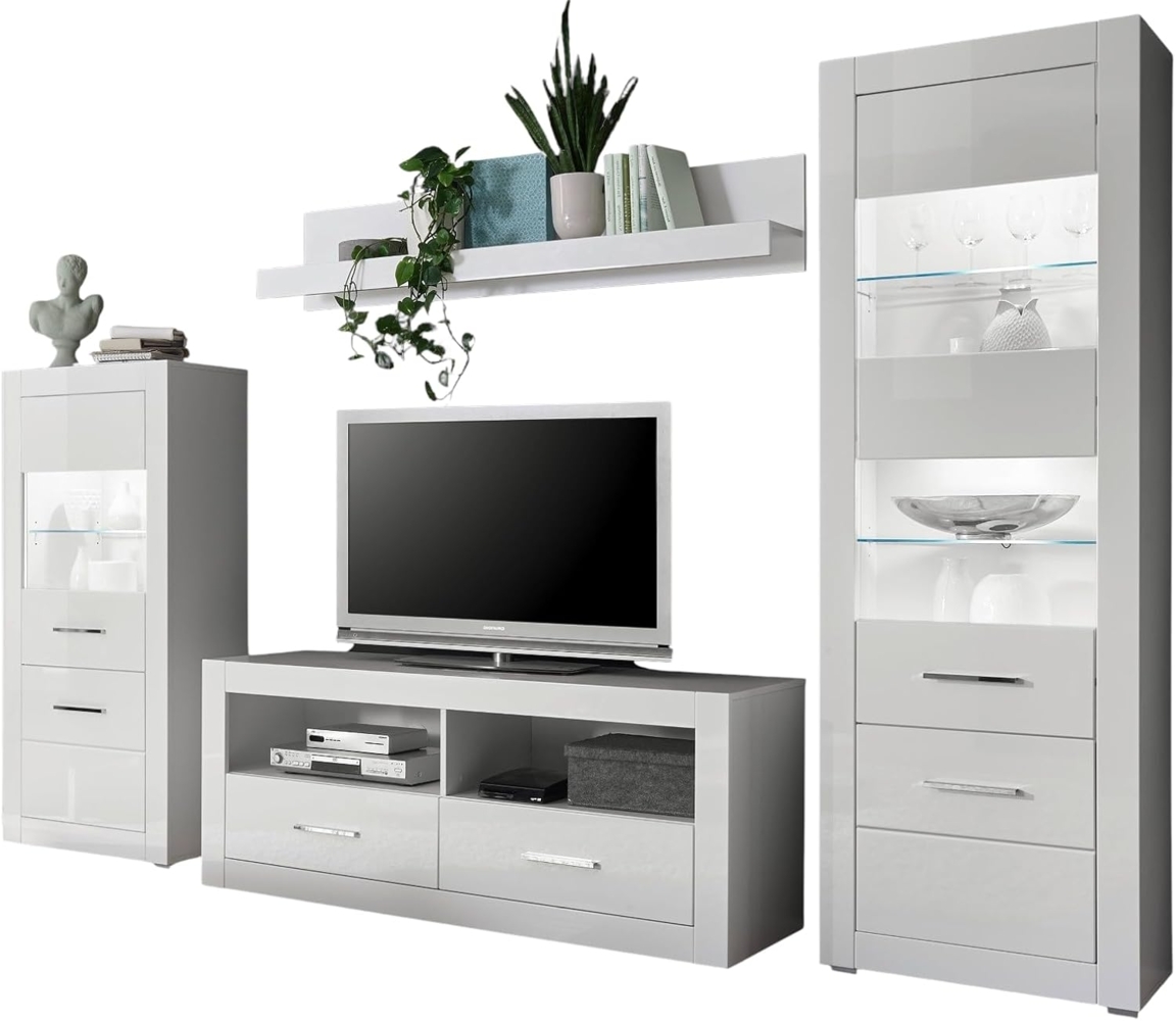 Wohnwand Carrara in Hochglanz weiß 300 x 198 cm Bild 1