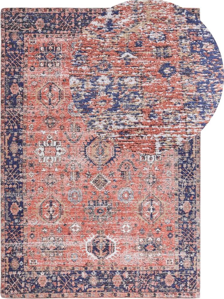 Teppich Baumwolle rot blau 140 x 200 cm orientalisches Muster Kurzflor KURIN Bild 1