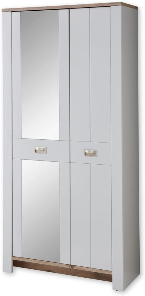 Stella Trading Dijon Garderobenschrank mit Spiegel in Ashgrey, Viking Oak Optik - Moderner Flurgarderoben Schrank mit viel Stauraum - 98 x 201 x 38 cm (B/H/T) Bild 1