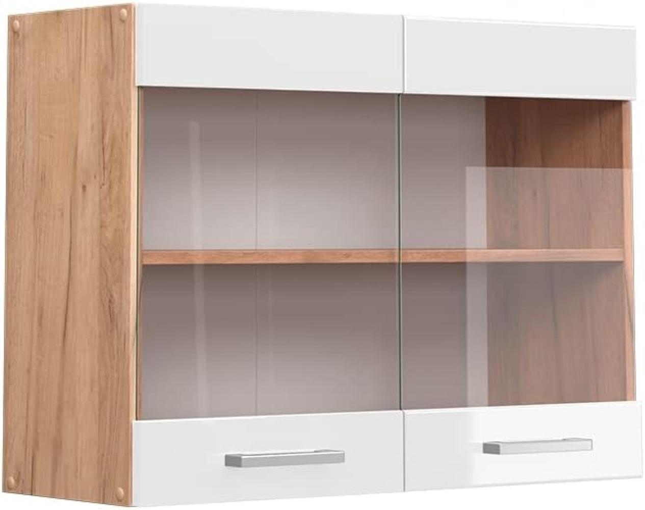 Vicco Küchenschrank Küchenzeile R-Line, Weiß Hochglanz, Hängeglasschrank 80 cm Bild 1