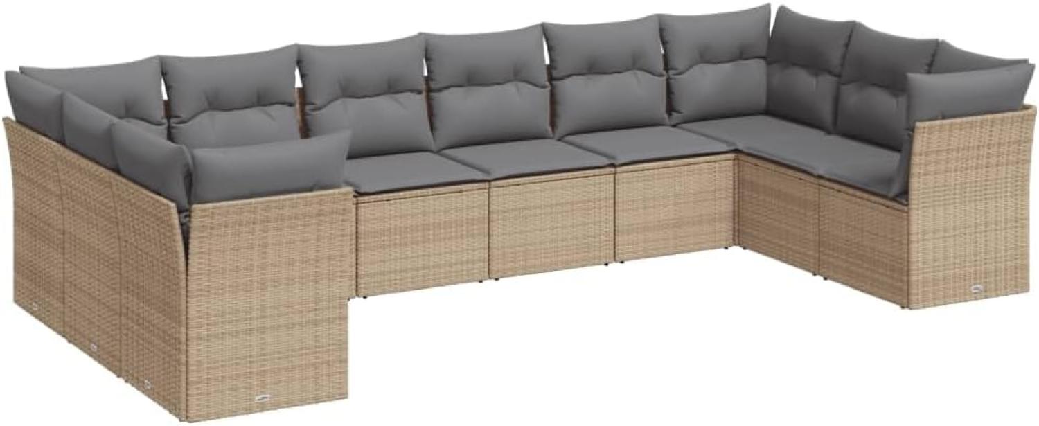 vidaXL 10-tlg. Garten-Sofagarnitur mit Kissen Beige Poly Rattan 3250038 Bild 1