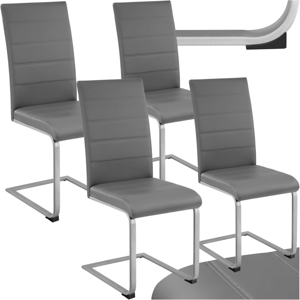 tectake 800632 4er Set Esszimmerstuhl, Kunstleder Stuhl mit hoher Rückenlehne, Schwingstuhl mit ergonomisch geformter Rückenlehne (4er Set grau | Nr. 402555) Bild 1