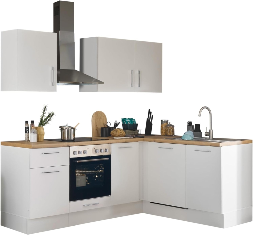 Turin L Eckküche 220 x 211 x 60 cm, weiß - Basic Küchengeräte - Moderne, geräumige Küche in Artisan-Eiche Optik mit viel Stauraum Bild 1