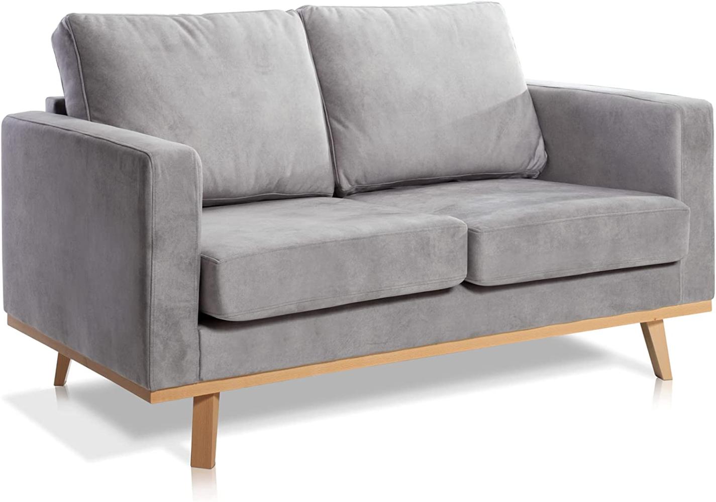 Möbel-Eins CORIN 2-Sitzer Sofa mit Echtholz-Untergestell, Bezug in Velour-Optik Silbergrau Bild 1