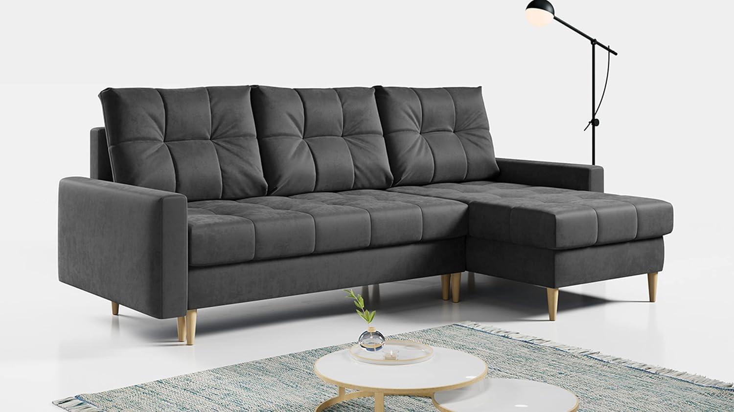 Ecksofa Wohnzimmer - L-form mit Schlaffunktion und Bettkasten - ASTRA - Grau Mikrofaser Bild 1