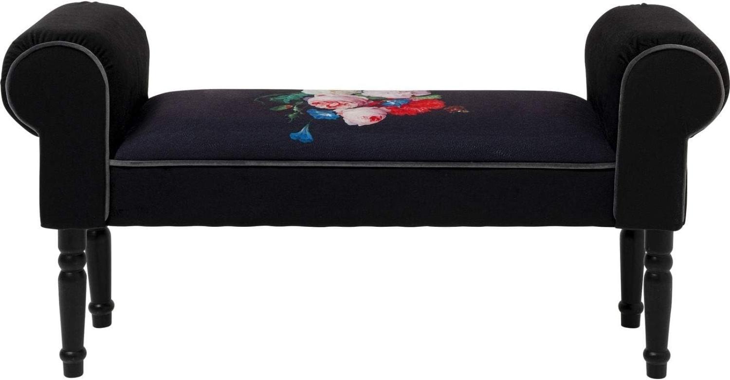 Kare Design Bank Wing Blossom, Schwarz, Bank, Sitzbank, Samtoptik, Birkenholz Beine, 54 x 100 x 30 cm (H/B/T) Bild 1