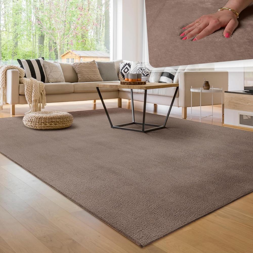 Paco Home Waschbarer Teppich Wohnzimmer Schlafzimmer Kurzflor rutschfest Flauschig Weich Moderne Einfarbige Muster, Grösse:240x340 cm, Farbe:Taupe Bild 1