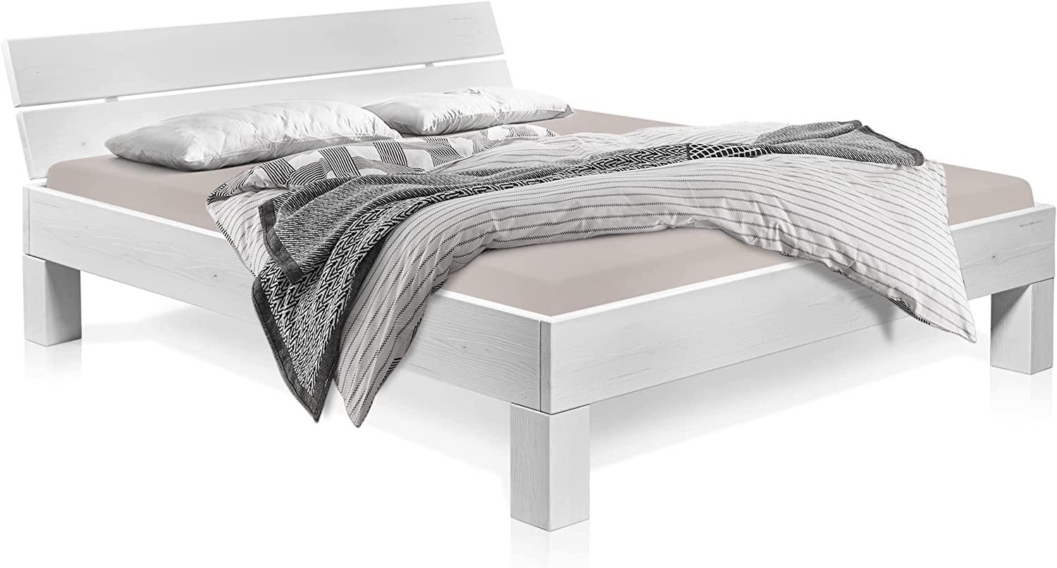 Möbel-Eins LUKY 4-Fuß-Bett mit Kopfteil, Material Massivholz, Fichte massiv weiss 90 x 200 cm Bild 1