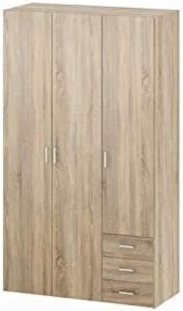 Kleiderschrank mit drei Türen und drei Schubladen, Eichenfarbe, 115 x 49 x H200 cm Bild 1