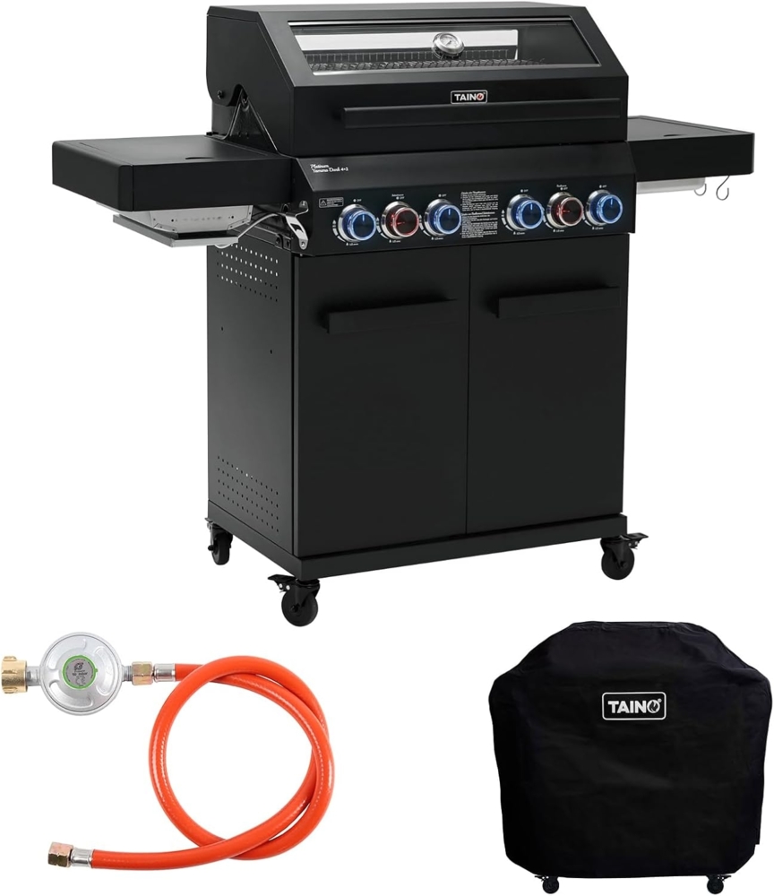 TAINO PLATINUM YAMARA DARK 4+2 Gasgrill Set Stahl 4 Brenner Keramik Sear-Burner Keramik Backburner Piezo-Zündung Abdeckhaube Bild 1