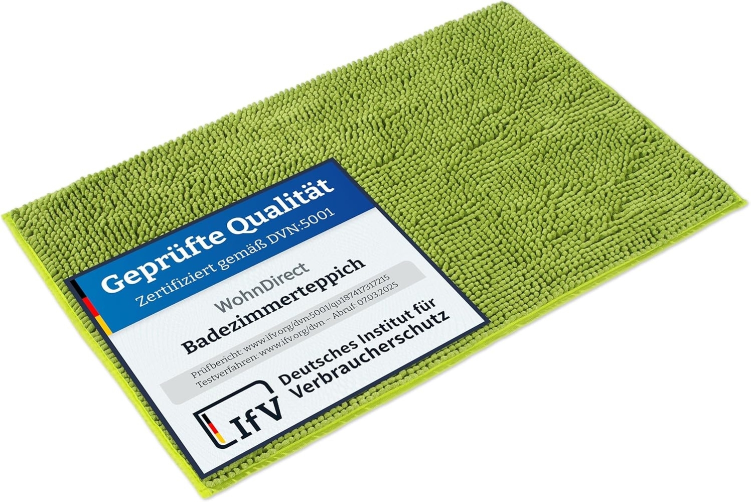 WohnDirect Badematte 70x120 cm | Grün - rutschfest & Waschbar - Badezimmerteppich zum Set kombinierbar, Badvorleger, WC Garnitur, Badteppich Bild 1
