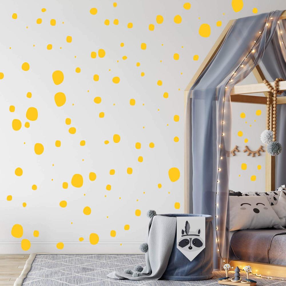 TUPFEN DOTS Wandtattoo 128 Stück | rund & handgezeichnet Punkte | Konfetti AUFKLEBER Kindergarten | unregelmäßige Punkte Wandsticker Kinderzimmer EINFARBIG (Gelb) Bild 1