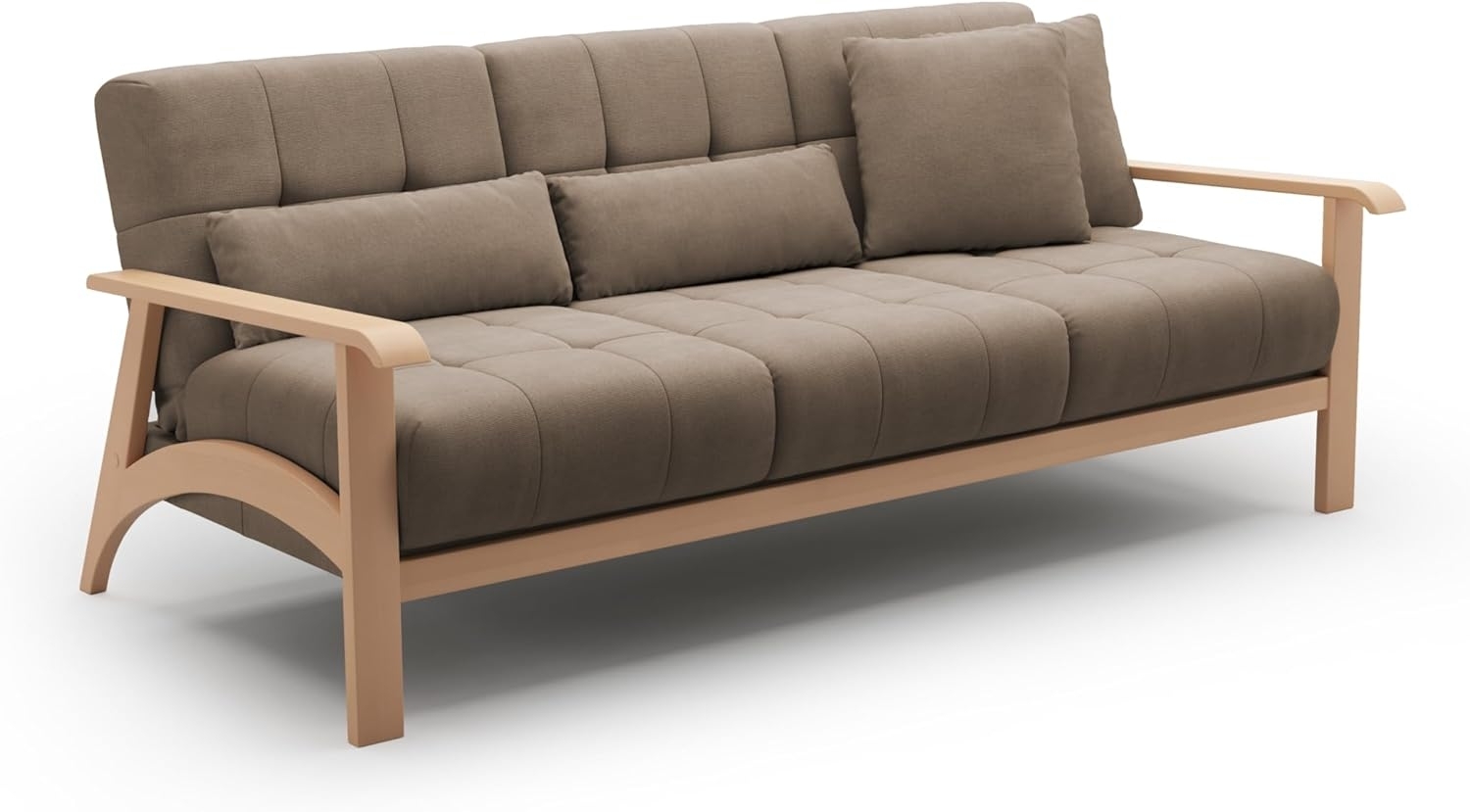 Cavadore 3er-Sofa Billan / 3-Sitzer Couch im skandinavischen Design mit massivem Holzgestell in Buche / 199 x 88 x 106 / Flachgewebe, Braun Bild 1