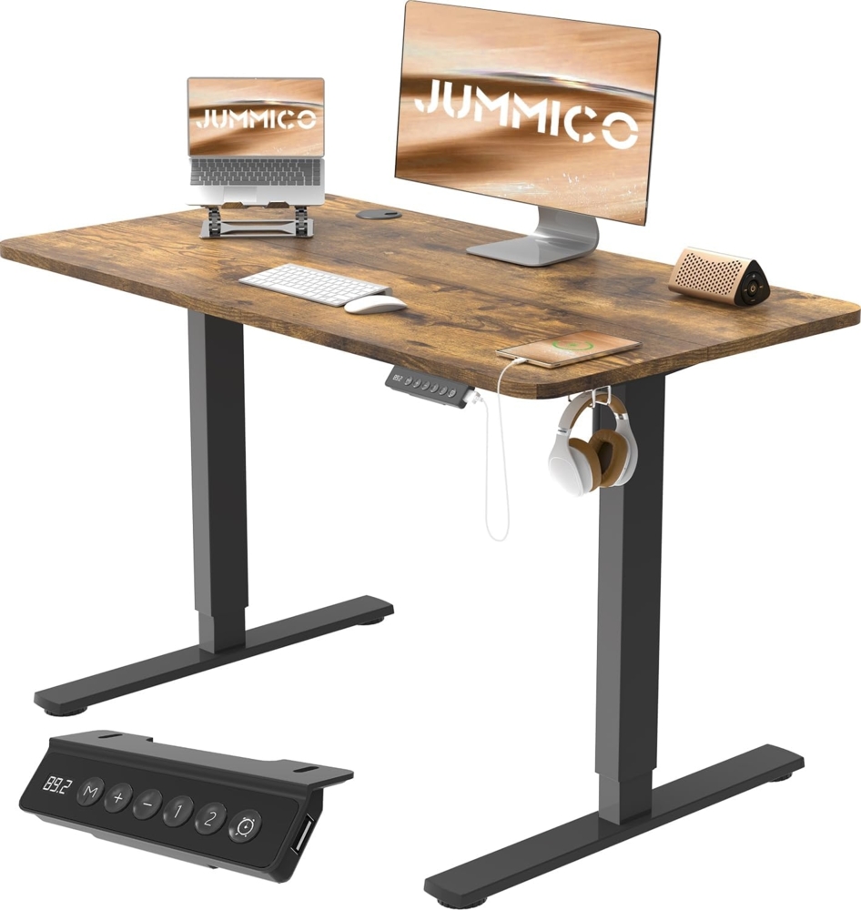 JUMMICO Höhenverstellbarer Schreibtisch Höhenverstellbar Elektrisch, Ergonomischer Steh-Sitz Tisch Stehpult Verstellbarer Computertisch,Stehschreibtisch Bürotisch Standing Desk,100x60 cm, Braun Bild 1