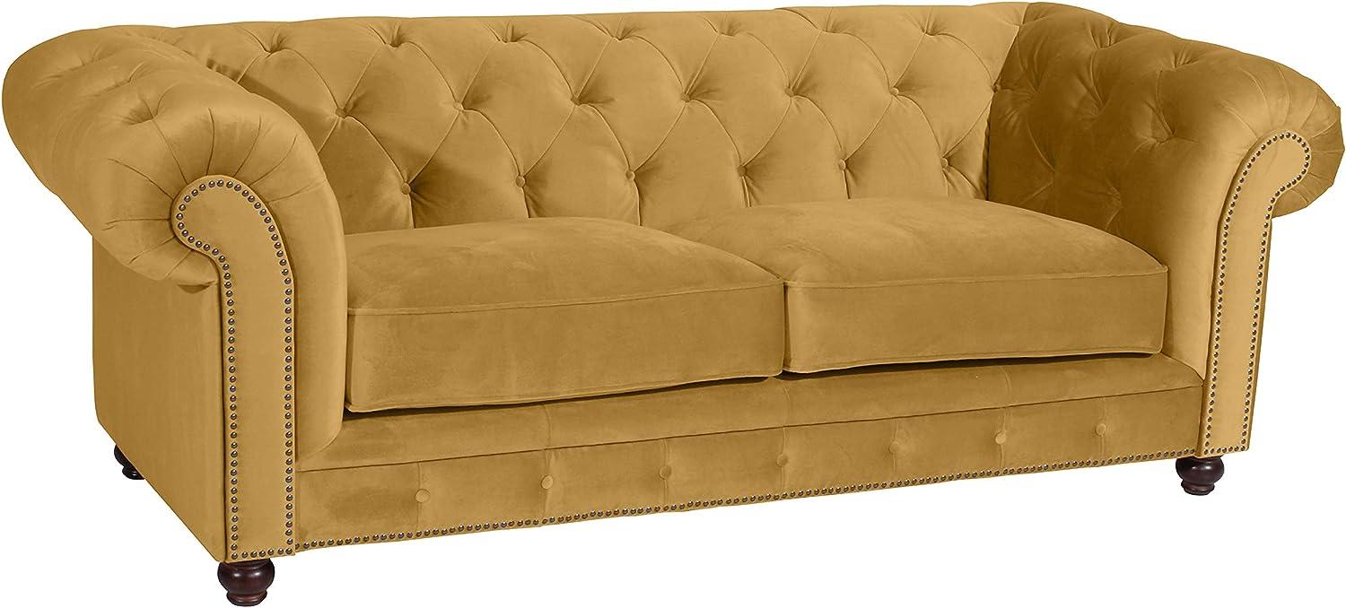 Orleans Sofa 2,5-Sitzer Samtvelours Mais Buche Nussbaumfarben Bild 1