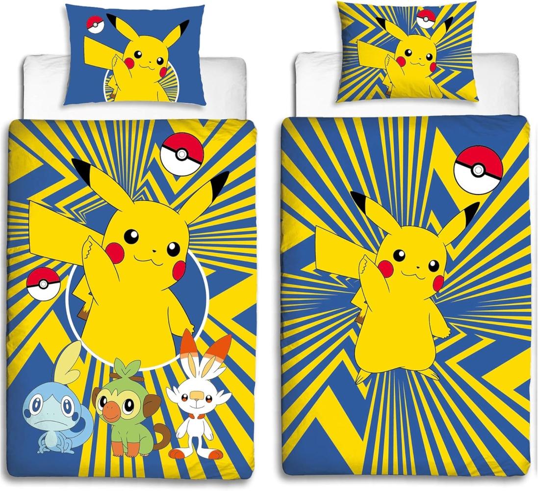 BERONAGE Kinderbettwäsche Pokémon Pikatchu Go Bettwäsche Linon / Renforcé, 100% Baumwolle, 2 teilig, 135x200 + 80x80 cm Bild 1