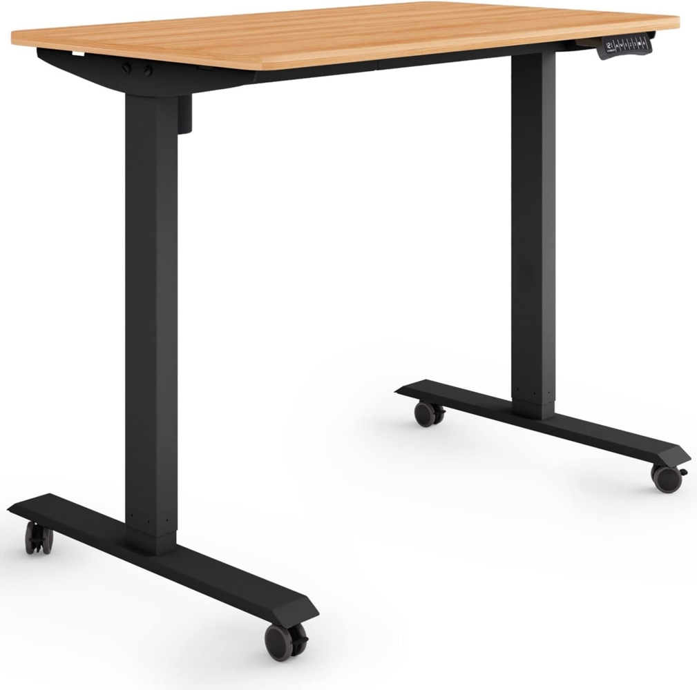 ESMART Germany ETX-121BM 100x60cm Ahorn Dekor Ergonomischer Steh-Sitz-Schreibtisch auf Rollen Stufenlos elektrisch höhenverstellbar 78,5-128,5cm 3X Memory Aktivitätserinnerung Soft-Start/Stopp Bild 1