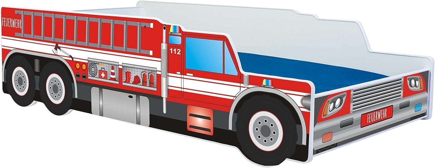 Kids Collective 'Feuerwehr' Autobett 70x140 cm, mit Rausfallschutz und Lattenrost Bild 1