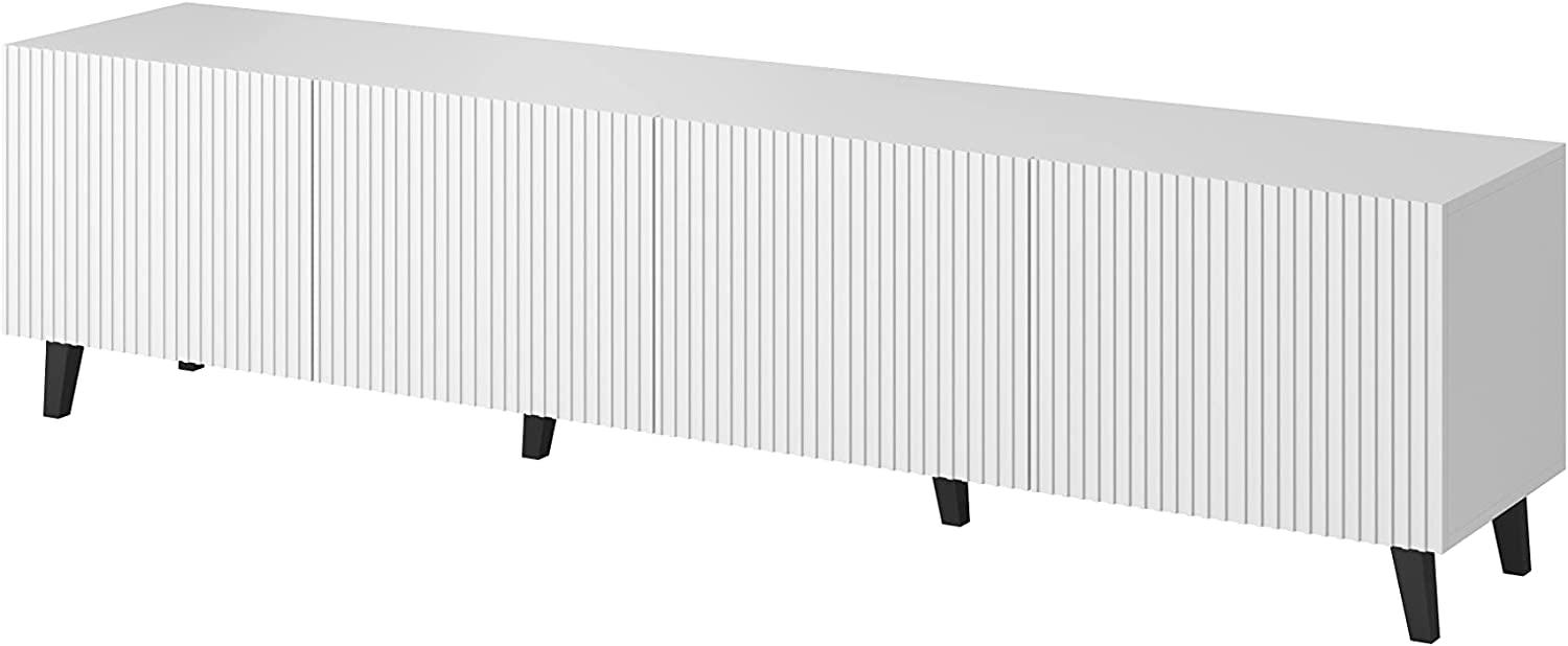 BIM Furniture TV-Schrank PAFOS 200 cm mit gefräster Front Hochwertiges MDF Lowboard Schrank TV Tisch Sideboard Kommode Hi-Fi Tisch Fernsehtisch Skandinavische Beine (Weiß) Bild 1