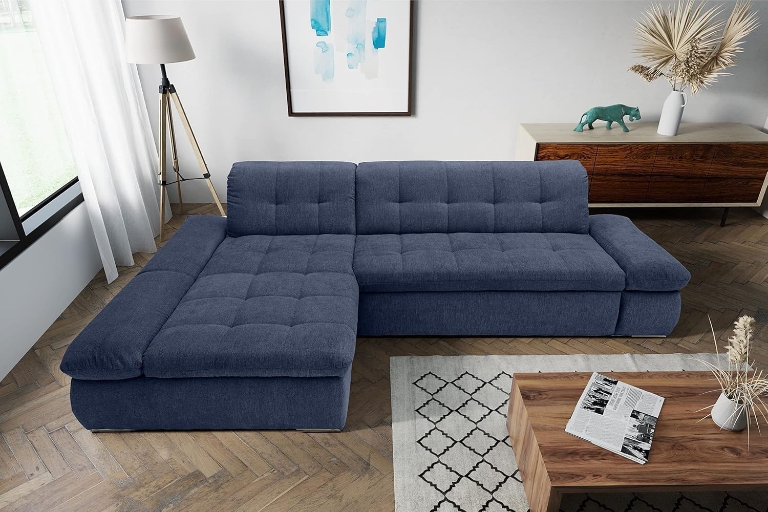 DOMO. collection Moric Couch, Ecksofa, Eckcouch, Sofa in L-Form, dunkelblau, 300 x 172 x 80 cm Bild 1