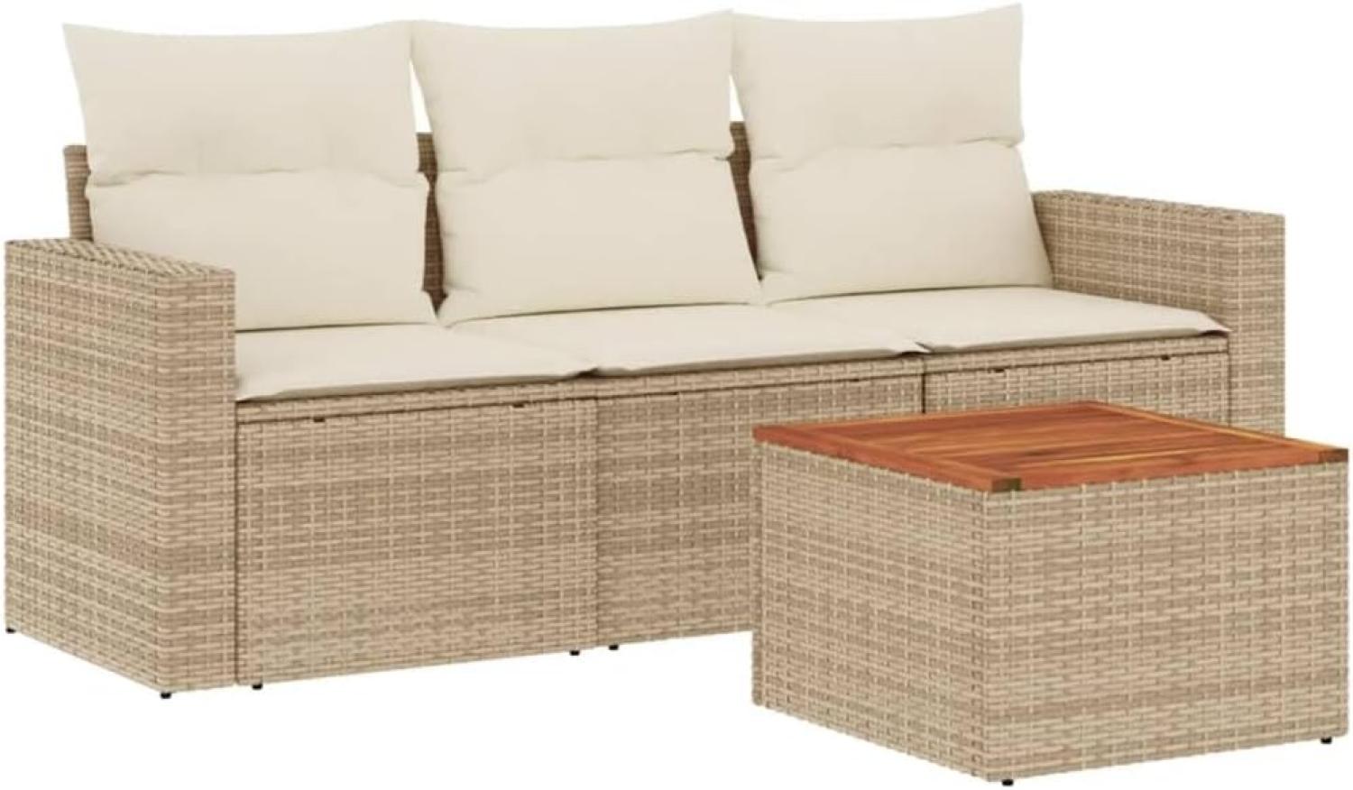 vidaXL 4-tlg. Garten-Sofagarnitur mit Kissen Beige Poly Rattan 3223993 Bild 1