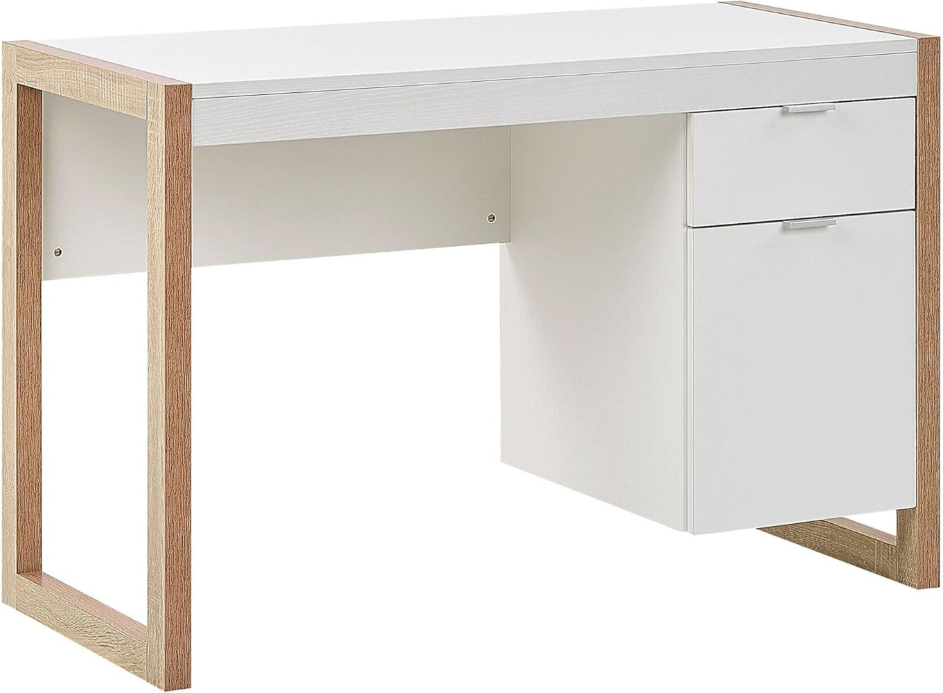 Schreibtisch weiß / heller Holzfarbton 110x50 cm Schublade Schrank JOHNSON Bild 1