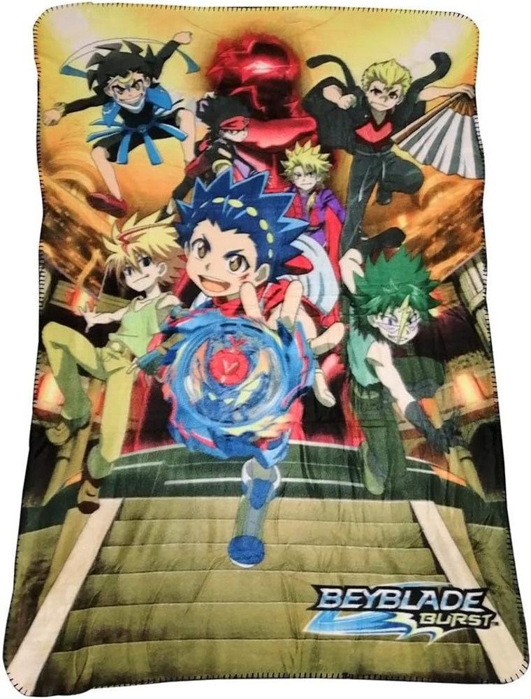 Beyblade Burst Fleecedecke mit Valt, Free, Silas, Cuza, Wakiya, Daigo, Rantaro 100 x 150 cm Bild 1