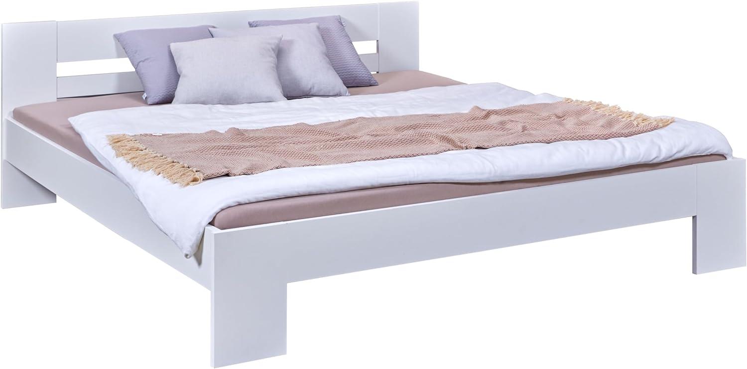 Inter Link - Bett - Bettrahmen – Bettgestell – Jugendbett – Gästebett – Doppelbett – Modernes Bett -ohne Lattenrost - Weiß lackiert - Annik - 180x200cm Bild 1