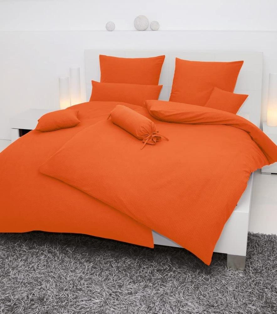 Hochwertige Janine Soft-Seersucker Bettwäsche PIANO | Verschiedene Grössen und Farben 240x220 / 2x 80x80 cm orange (54) Bild 1