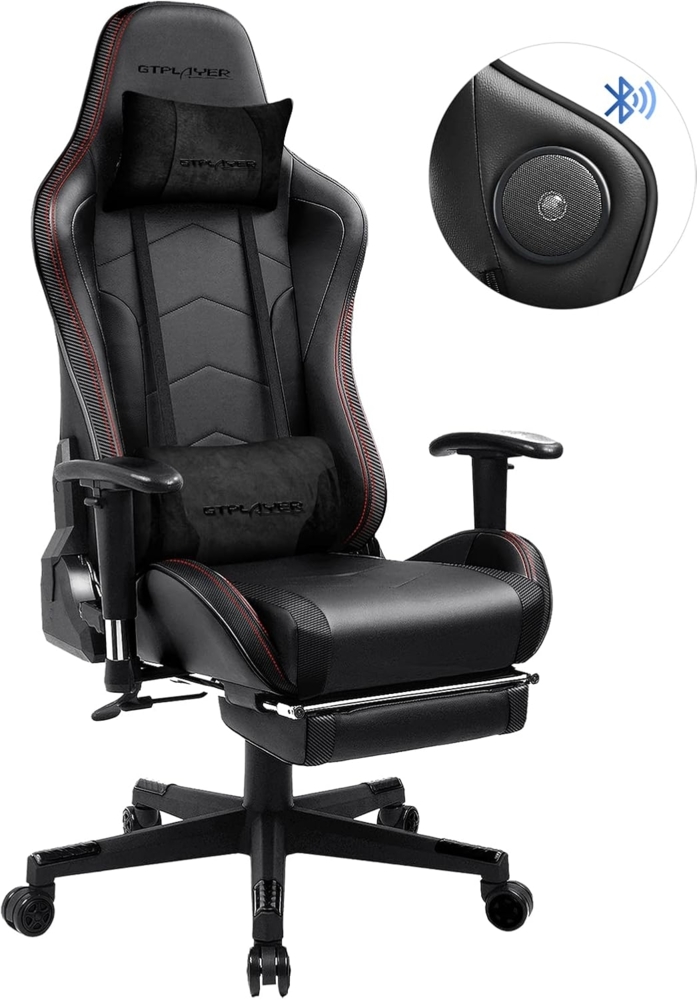 GTPLAYER Gaming Stuhl mit Lautsprecher Bürostuhl Schreibtischstuhl Musik Audio Gamer Stuhl Drehstuhl Ergonomisches Design PC Stuhl Multi-Funktion E-Sports Chefsessel schwarz Bild 1