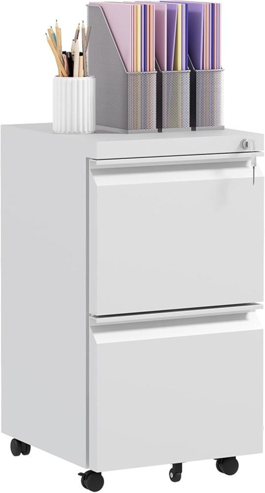 Vinsetto Rollcontainer Aktenschrank mit 2 Schubladen, Bürocontainer Abschließbar, (Büroschrank, 1 St, Standcontainer), für A4-Format, Stahl, Weiß, 37 x 43,5 x 67,5 cm Bild 1