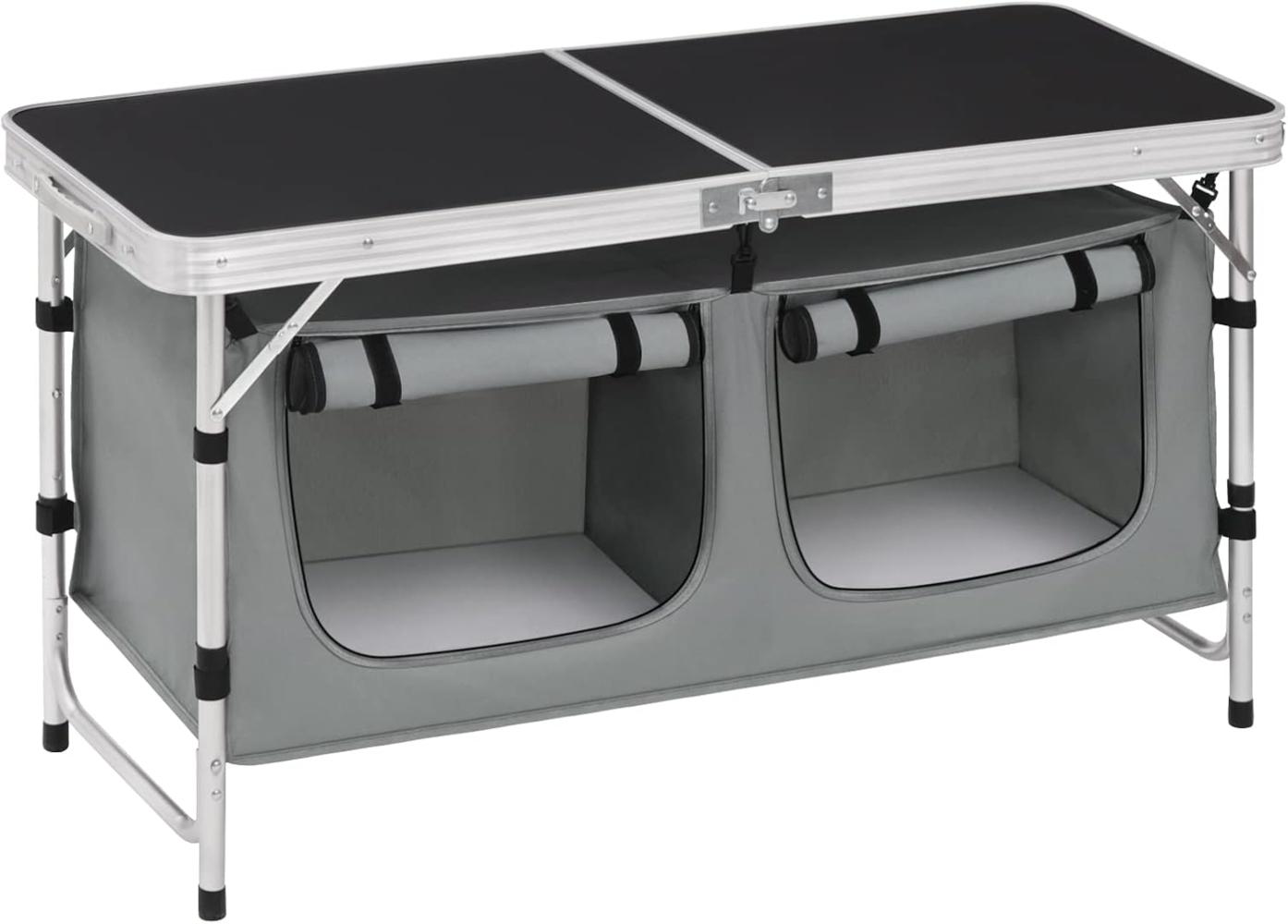 WOLTU faltbar Campingschrank Alu Campingtisch Höhenverstellbar mit Stauraum, Outdoor Campingmöbel Klapptisch Gartentisch für Picknick Strand im Freien, Schwarz+Grau, CPT8139szg Bild 1